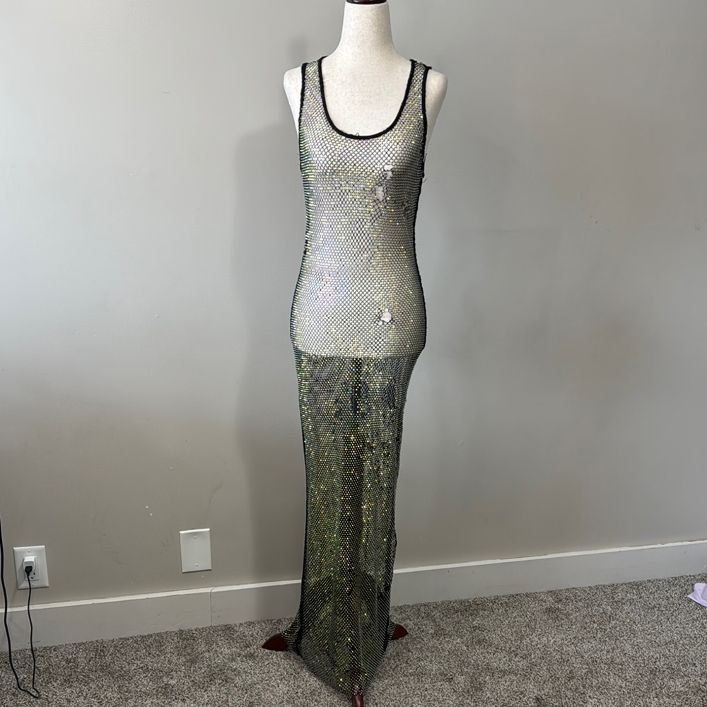 Elegant Black with Crystal Mesh Dress